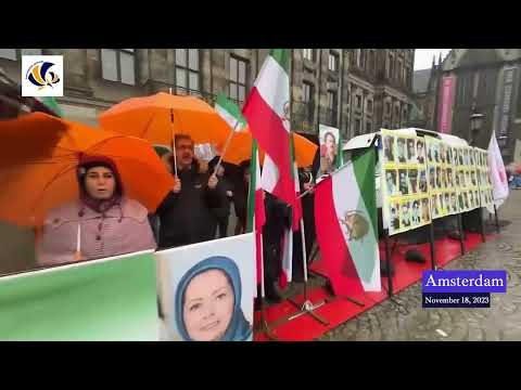 Amsterdam— November 18, 2023: MEK Supporters Rally in Solidarity With the Iranian Revolution.