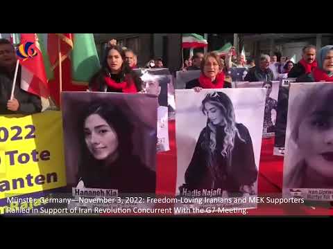 Münster—Nov 3, 22: MEK Supporters Rally in Support of Iran Revolution Concurrent With the G7 Meeting