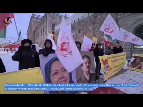 Stockholm—Nov 25, 2023:MEK Supporters Rally in Front of the Parliament in Support of Iran Revolution
