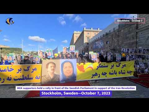 Stockholm, Sweden—October 7, 2023: MEK supporters held a rally in support of the Iran Revolution