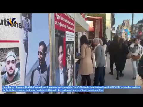 Paris—Dec 16, 2023: MEK supporters held an exhibition for the 3rd day to support the Iran Revolution
