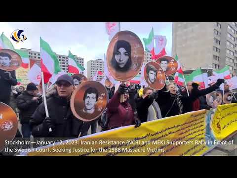 Stockholm—January 12, 2023: MEK Supporters Rally in Front of the Swedish Court