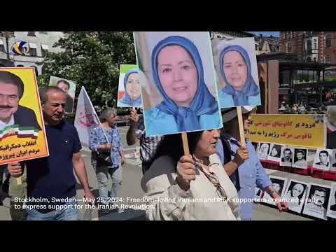 Stockholm, Sweden—May 25, 2024: MEK supporters rally in support of the Iranian Revolution.