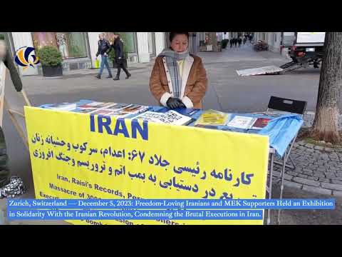 Zurich — Dec 5, 2023: MEK Supporters Held an Exhibition in Solidarity With the Iranian Revolution.