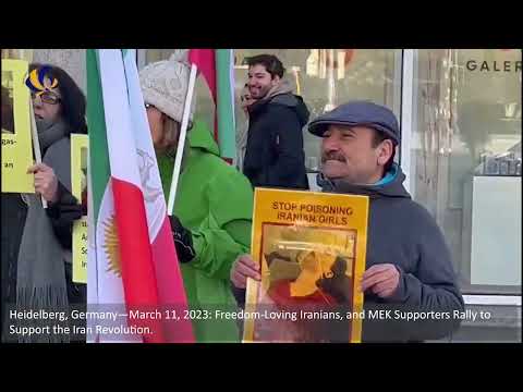 Heidelberg, Germany—March 11, 2023: MEK Supporters Rally to Support the Iran Revolution.
