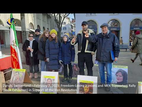 Zurich—February 7, 2023: MEK Supporters Rally (Book Exhibition) in Support of the Iran Revolution.