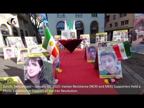 Zurich—Jan 10, 2023: MEK Supporters Held a Photo Exhibition in Support of the Iran Revolution.