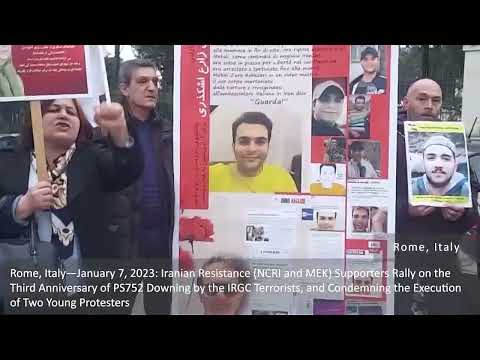 Rome—Jan 7, 2023: MEK Supporters Rally on the Third Anniversary of PS752 Downing by the IRGC