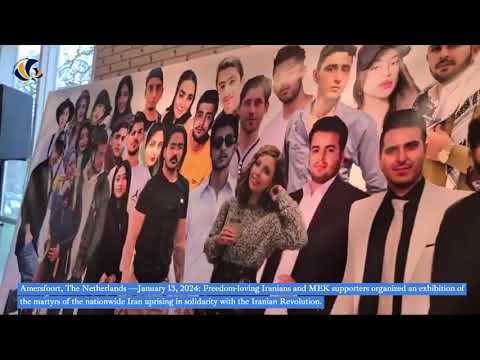 Amersfoort — January 13, 2024: MEK supporters held an exhibition of the martyrs of Iran uprising.