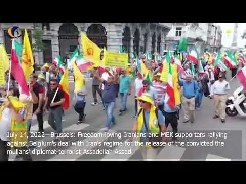 July 14, 2022—Brussels: MEK supporters rallying against Belgium&#039;s deal with Iran&#039;s regime