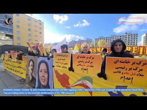 Stockholm—October 18, 2023: MEK Supporters Held a Rally in Front of the Swedish Court