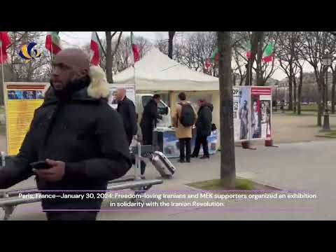 Paris—January 30, 2024: MEK supporters held an exhibition in solidarity with the Iranian Revolution.