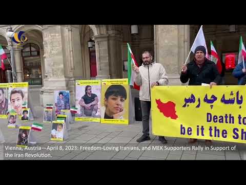 Vienna, Austria—April 8, 2023: MEK Supporters Rally in Support of the Iran Revolution.