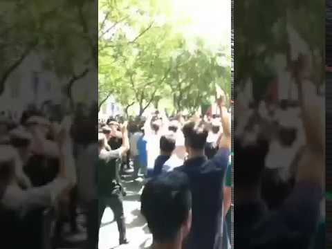 TEHRAN, Iran, June 26, 2018. Protesters chanting: &quot;No to Gaza, no to Lebanon. My life for Iran&quot;.