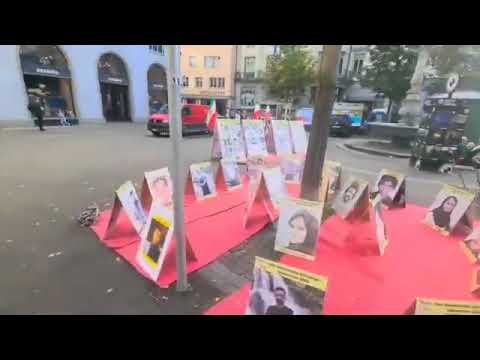 Zurich - October 3, 2023: MEK supporters held an exhibition in support of the Iran Revolution.