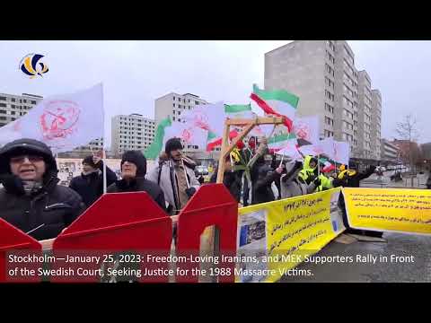 Stockholm—January 25, 2023: MEK Supporters Rally in Front of the Swedish Court.