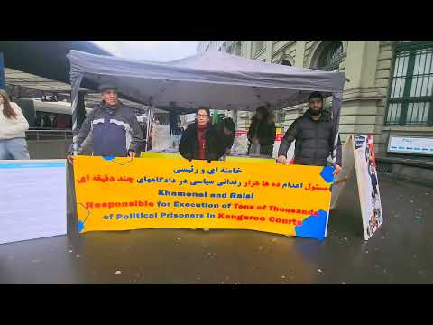 Lucerne, Switzerland - Jan 17, 2024: MEK supporters exhibition to support the Iranian Revolution.