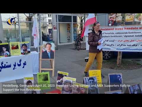 Heidelberg, Germany—April 20, 2023: MEK Supporters Rally to Support the Iran Revolution.