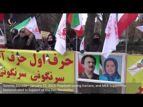 Toronto, Canada—January 21, 2023: MEK Supporters Demonstrated in Support of the Iran Revolution.