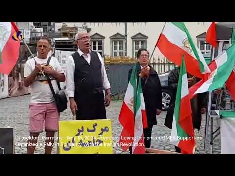 Düsseldorf, Germany—May 18, 2024: MEK Supporters Rally in Solidarity With the Iranian Revolution.