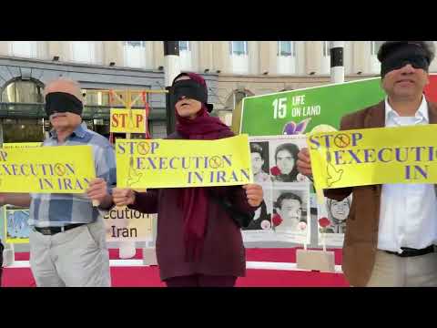 Brussels—October 10, 2023: MEK supporters rally &amp; exhibition on the #WorldDayAgainstTheDeathPenalty