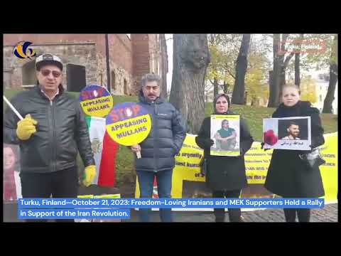 Turku, Finland—October 21, 2023: MEK Supporters Held a Rally in Support of the Iran Revolution.