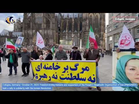 Cologne, Germany—October 21, 2023: MEK Supporters Held a Rally in Support of the Iranian Revolution.
