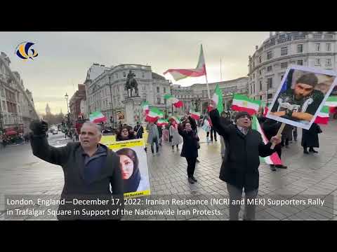 London—December 17, 2022: MEK Supporters Rally in Trafalgar Square in Support of Iran Protests.