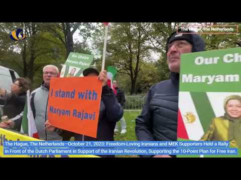 The Hague—October 21, 2023: MEK Supporters Held a Rally in Support of the Iranian Revolution.
