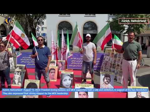 Zurich—Aug 15, 2023: MEK supporters held a rally and exhibition, in support of the Iran Revolution.
