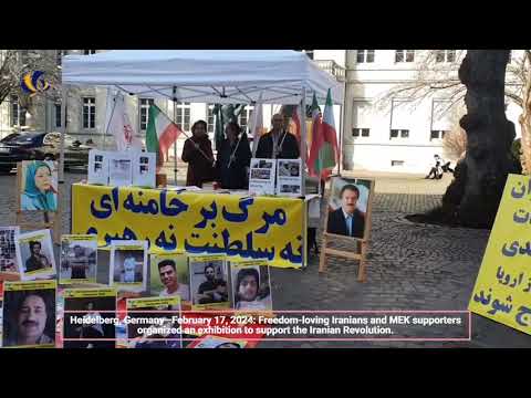 Heidelberg—Feb 17, 2024: MEK supporters organized an exhibition to support the Iranian Revolution.