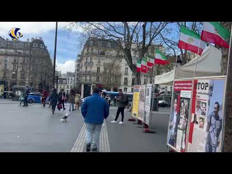Paris—April 3, 2024: MEK Supporters Held an Exhibition in Solidarity With the Iranian Revolution.