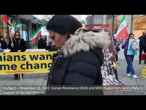 Stuttgart—November 12, 2022: MEK Supporters Held a Rally in Support of the Iran Protests