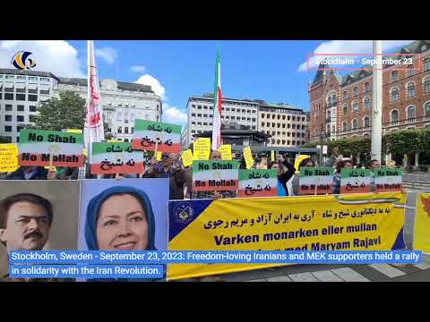 Stockholm - September 23, 2023: MEK supporters held a rally in solidarity with the Iran Revolution.