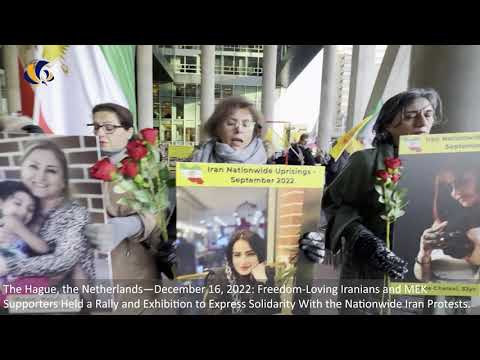 The Hague—December 16, 2022: MEK Supporters Rally and Exhibition in Support of the Iran Protests.