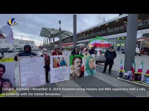 Cologne—November 4, 2023: MEK supporters held a rally in solidarity with the Iranian Revolution.