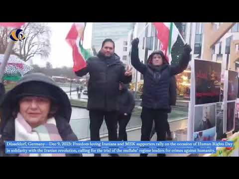Düsseldorf, Germany—December 9, 2023: MEK Supporters Rally in Solidarity With the Iranian Revolution