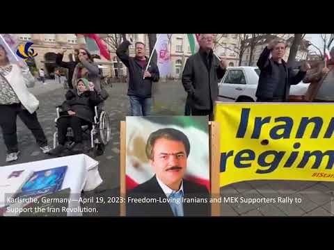 Karlsruhe, Germany—April 19, 2023: MEK Supporters Rally to Support the Iran Revolution.