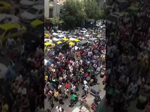 TEHRAN, Iran, June 25, 2018 Protesters chant we shall fight we shall die, we shall retake Iran