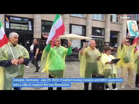 Cologne, Germany - July 29, 2023: MEK supporters held a rally to support the Iran Revolution.