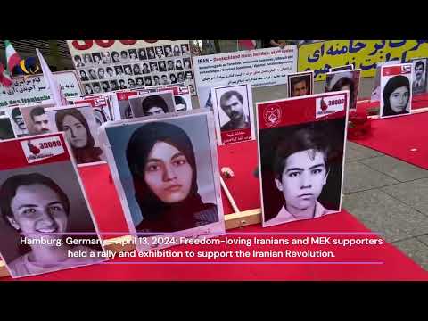 Hamburg, Germany—April 13, 2024: MEK Supporters Exhibition in Support of the Iranian Revolution.