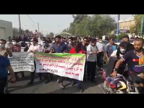 خروش کارگران هفت‌تپه در خیابانهای شوش در بیست و دومین روز از اعتصاب
