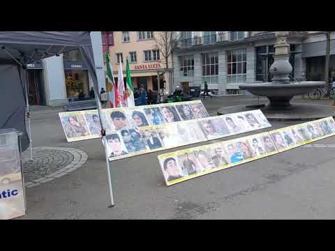 Zurich—February 19, 2024: MEK supporters held an exhibition to support the Iranian Revolution.