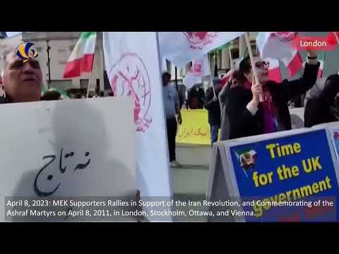 London, England—April 8, 2023: MEK Supporters Rally to Support the Iran Revolution