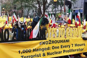 At the UN Rally, Thousands of Iranians Chant: Rouhani Is No Moderate, must be expelled from the UN.