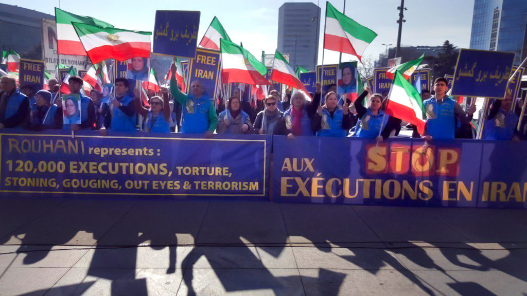 MEK supporters rally in front of the United Nations headquarter in Geneva, calling for justice for the victims of the 1988 Massacre-February 2019