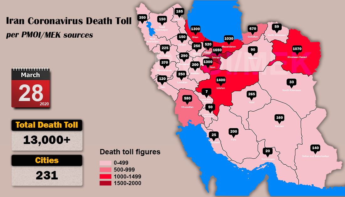 Iran Coronavirus Death Toll per PMOI MEK sources-13000