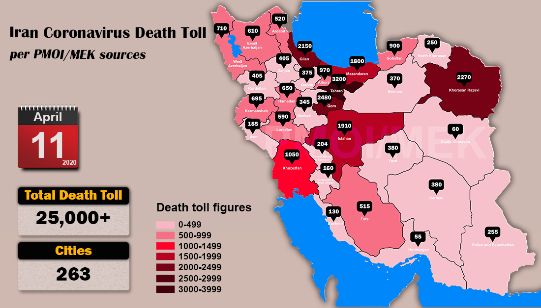 Over 25,000 dead of coronavirus (COVID-19) in Iran-Iran Coronavirus Death Toll per PMOI MEK sources