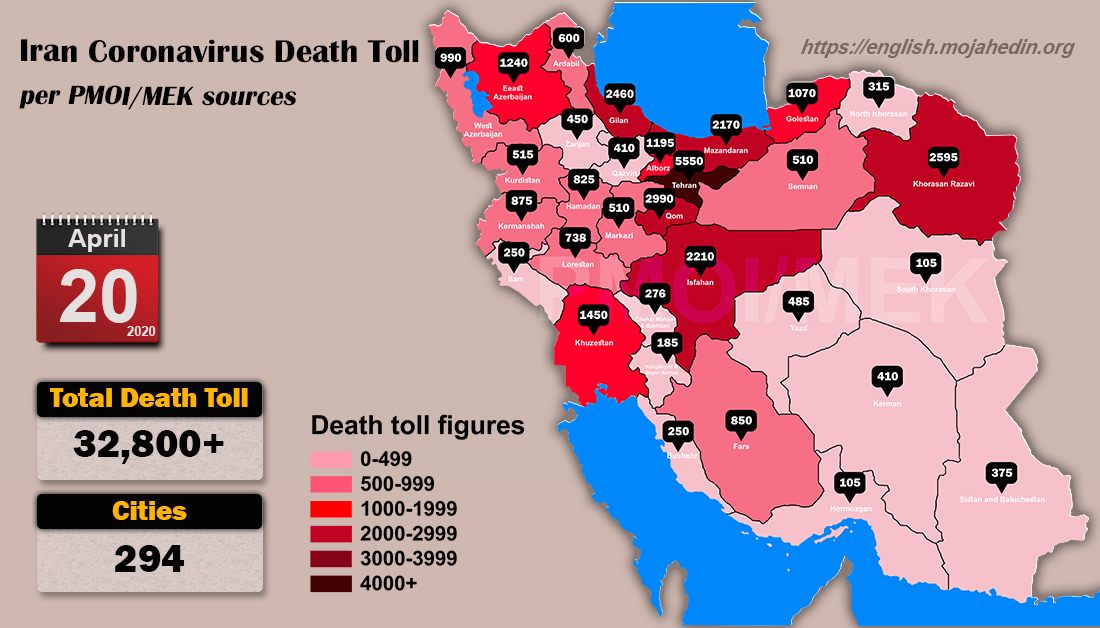 Over 32,800 dead of coronavirus (COVID-19) in Iran-Iran Coronavirus Death Toll per PMOI MEK sources