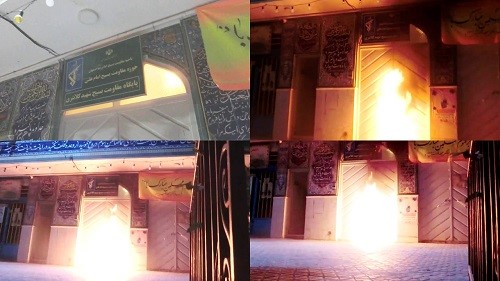 Isfahan-Torching-the-entrance-and-the-sign-of-the-repressive-Basij-center-May-29-2020